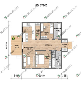 Одноэтажный дом «Дора» 101 м2 с террасой