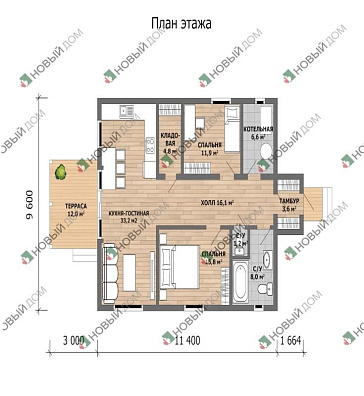 Одноэтажный дом «Дора» 101 м2 с террасой