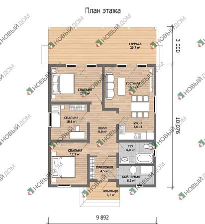 Одноэтажный дом «Макбет» 87 м2 с террасой