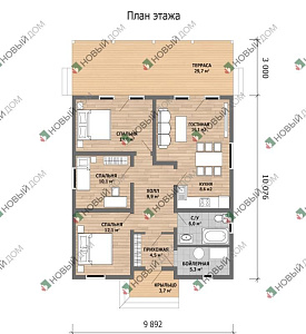 Одноэтажный дом «Макбет» 87 м2 с террасой